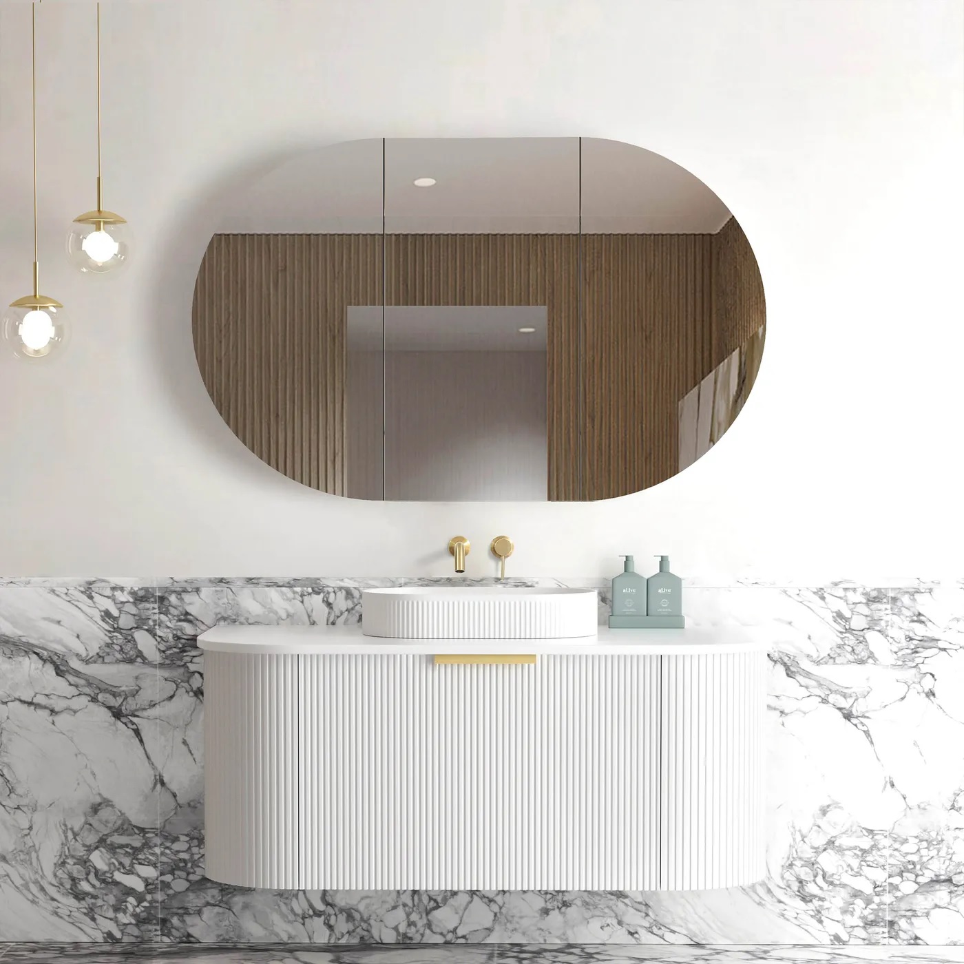 Bondi Satin White Fluted Curve Vanity 1200