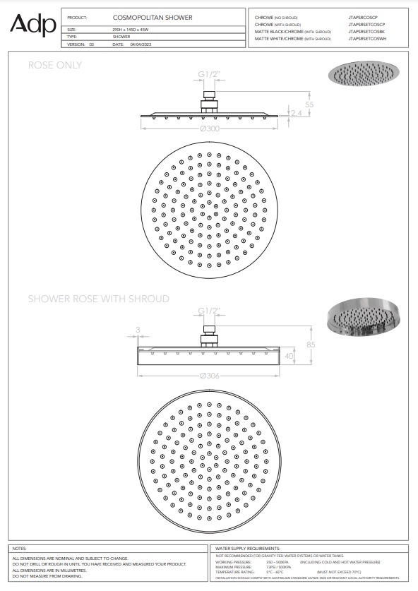 ADP Cosmopolitan Shower Rose with Shroud Chrome - Image 2