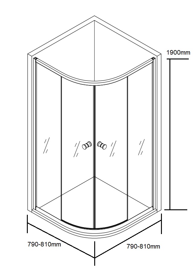Curved Semi Frameless Double Sliding Door 800 Chrome - Image 9