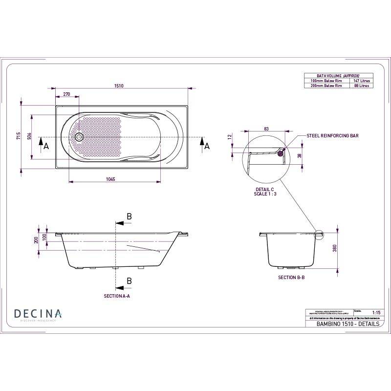 Decina Bambino Acrylic 1510 Inset Bath - Image 3
