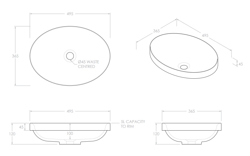 Dignity Solid Surface Semi Inset Basin Gloss White - Image 5