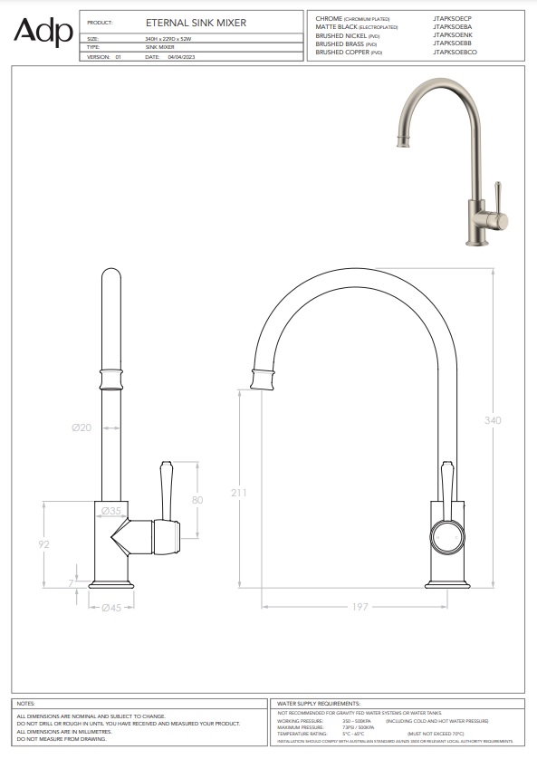 ADP Eternal Kitchen Mixer Brushed Brass - Image 3