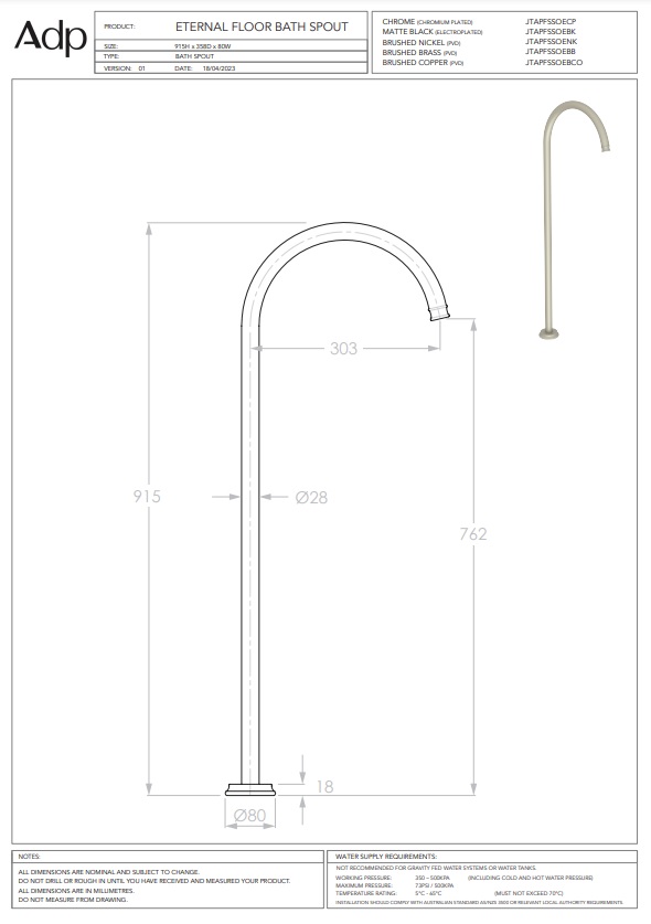 ADP Eternal Floor Bath Spout Chrome - Image 2
