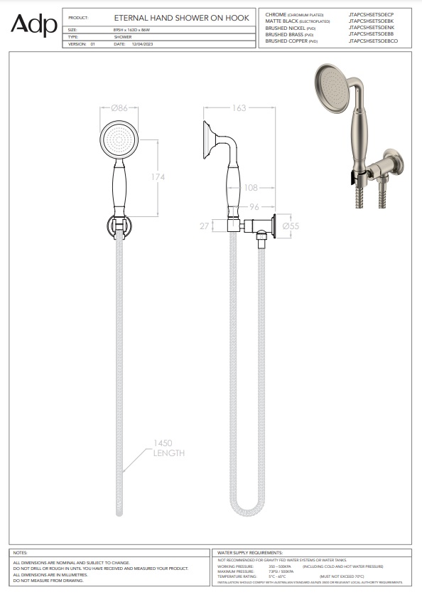 ADP Eternal Hand Shower On Hook Brushed Copper - Image 3