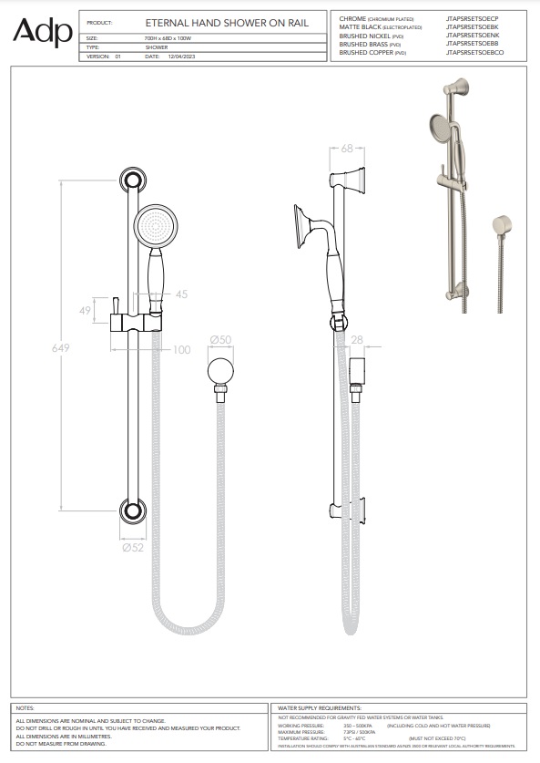 ADP Eternal Hand Shower On Rail Brushed Copper - Image 3