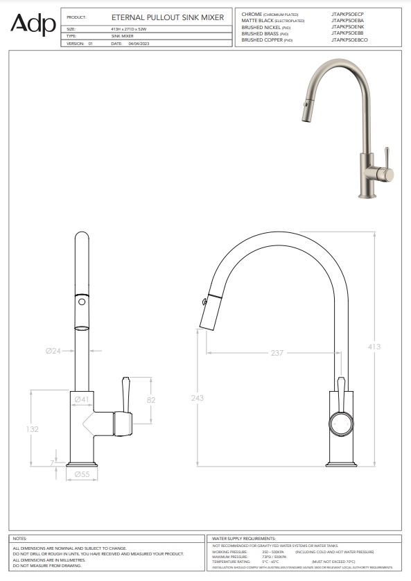 ADP Eternal Pull Out Kitchen Mixer Chrome - Image 3