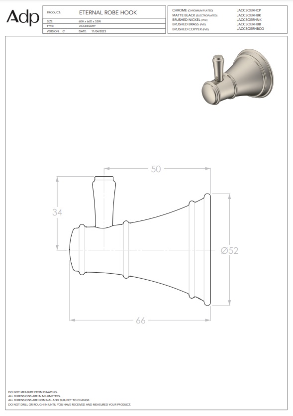 ADP Eternal Robe Hook Chrome - Image 3