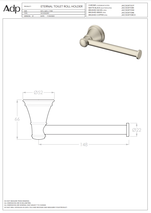 ADP Eternal Toilet Roll Holder Chrome - Image 3