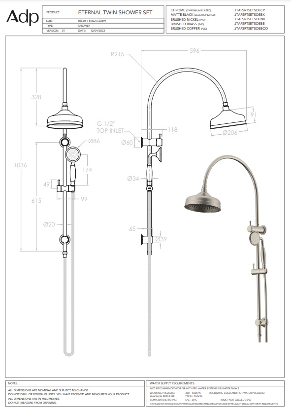 ADP Eternal Gooseneck Twin Shower Set Brushed Copper - Image 3