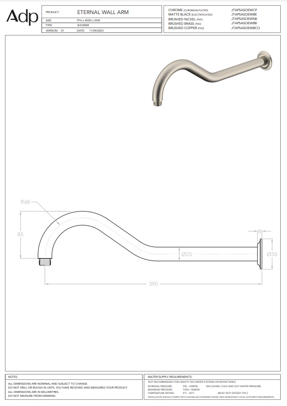 ADP Eternal Shower Arm Chrome - Image 3