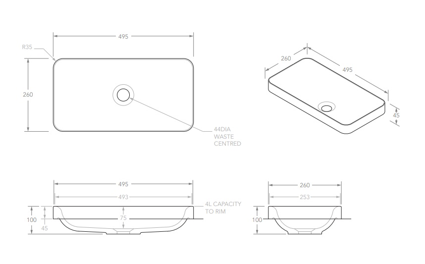 Faith Slimline Solid Surface Semi Inset Basin Matte White - Image 5