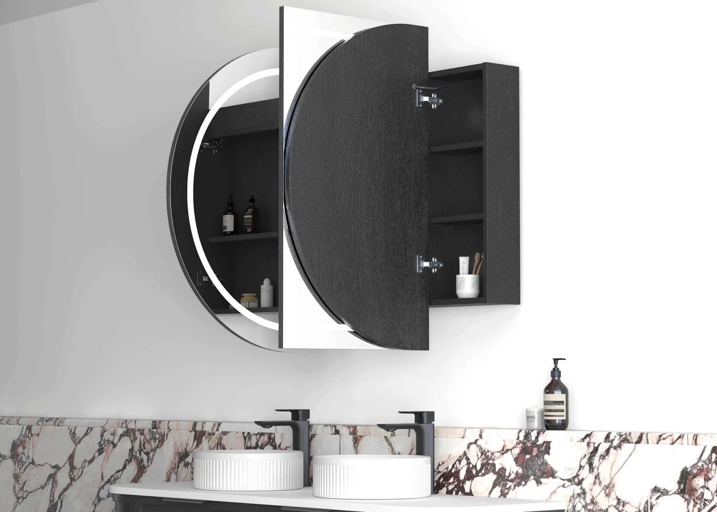 Bondi Led Shaving Cabinet 1500 x 900 Black Oak Premium Edition - Image 3