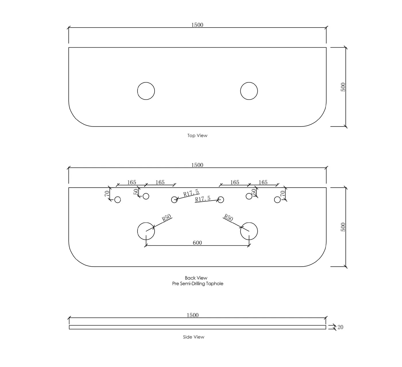 Havana Cloudy Carrara Solid Surface Top 1500 - Image 3