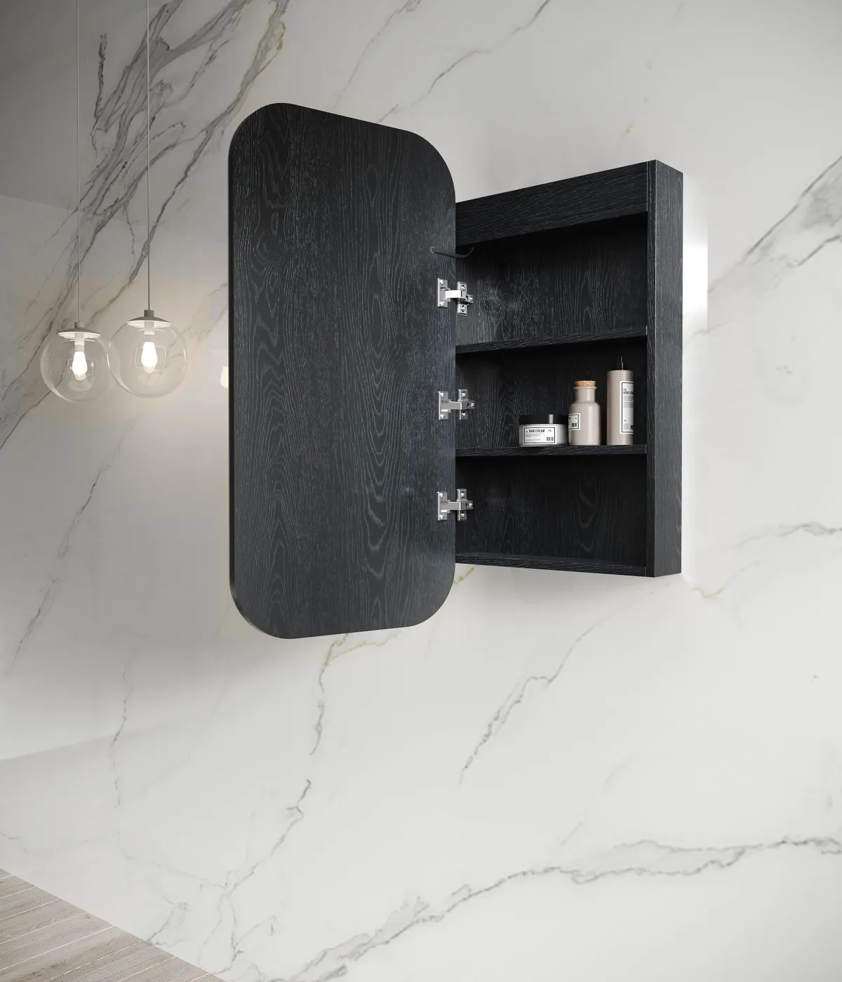 Newport Led Shaving Cabinet 900 x 450 Black Oak - Image 2