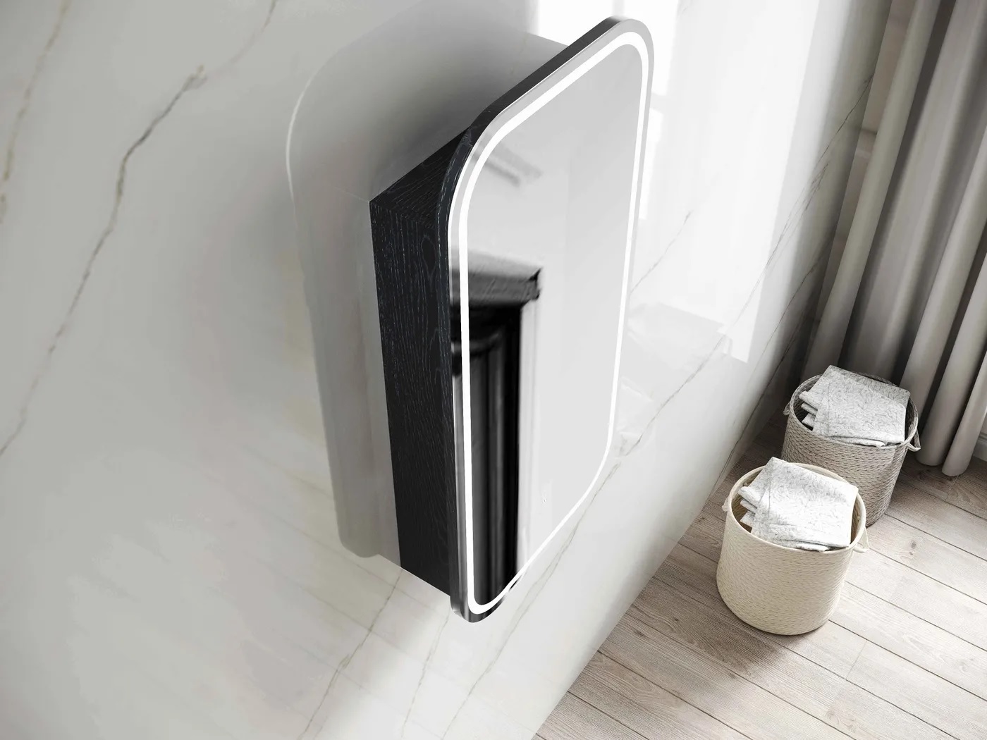 Newport Led Shaving Cabinet 900 x 450 Black Oak - Image 3