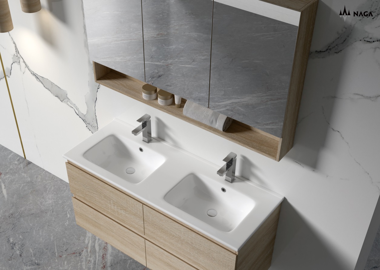 Legna 1200 Oak Shaving Cabinet With Shelf - Image 3