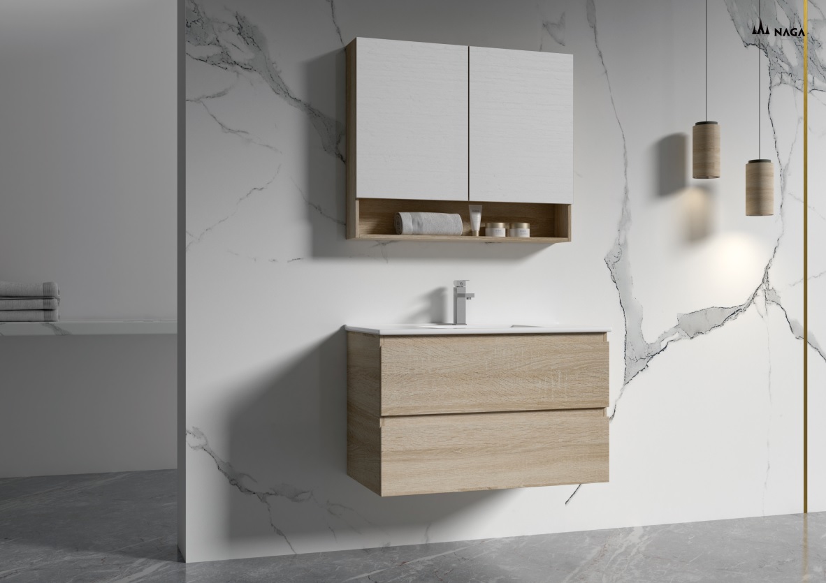 Legna 750 Oak Shaving Cabinet with Shelf - Image 4