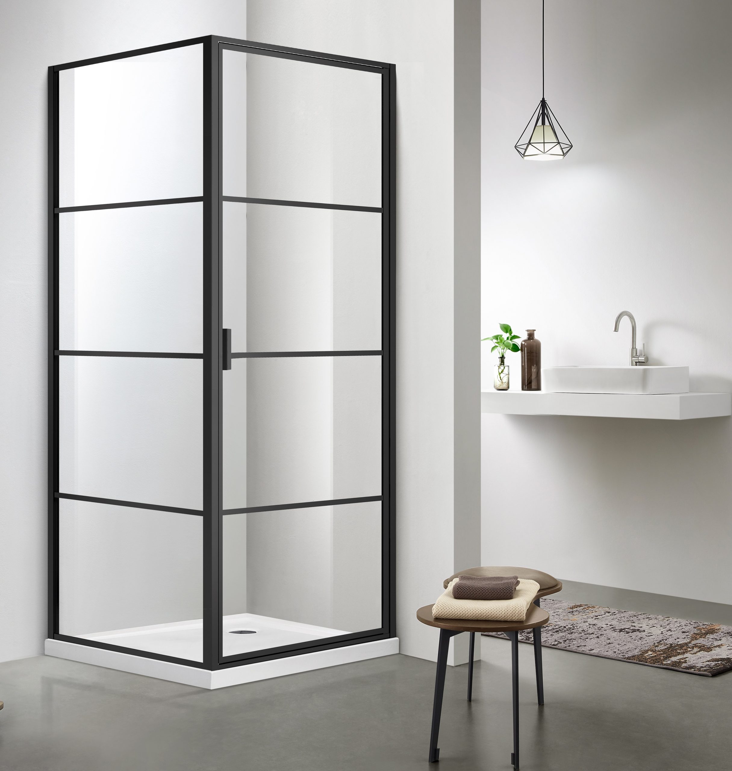Pivot Door Shower 1000 x 1000 Matte Black