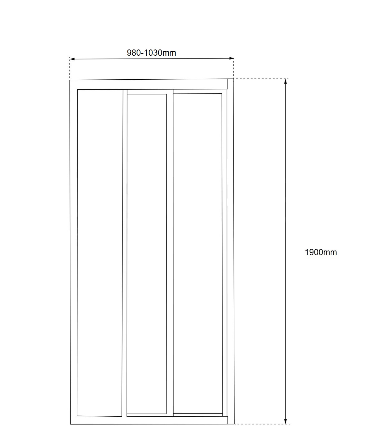 Semi framed Shower 3 Panel Sliding Door 980-1030 - Image 6