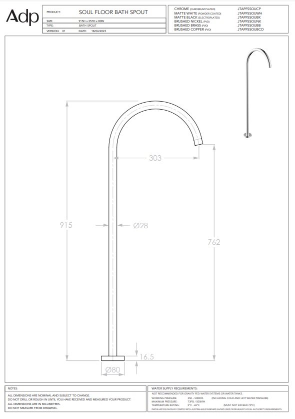 ADP Soul Floor Bath Spout Chrome - Image 2