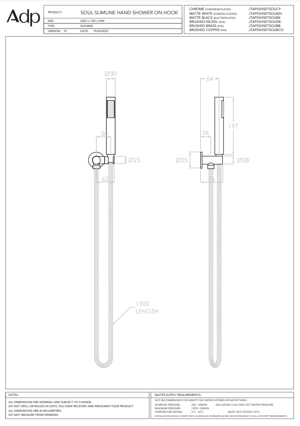 ADP Soul Slimline Hand Shower On Hook Brushed Copper - Image 3