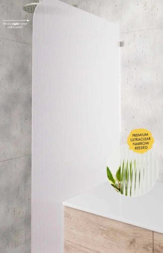 Narrow Reeded Frameless Shower Screen Panel 1000mm Right